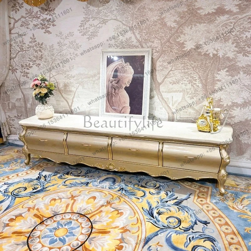 solid wood marble TV cabinet, carved living room background solid wood bedroom floor cabinet