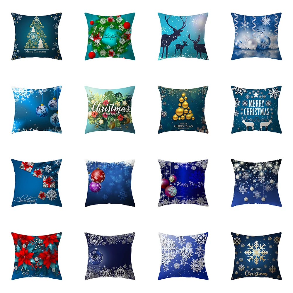 

Merry Christmas Theme Printed Pattern Cushion Cover Home Living Room Sofa Decoration Square Polyester Pillow