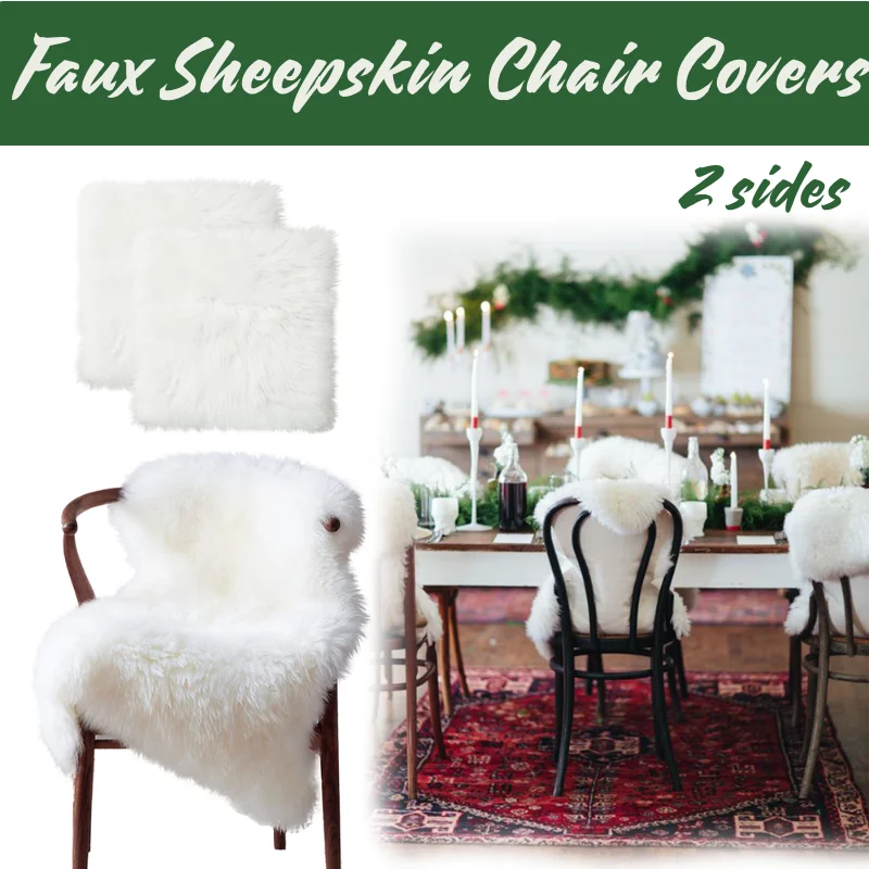2-6Pcs Faux Fur Chair Covers White Small Rug Christmas Place Mats for Birthday Friendsgiving Wedding Party (2 Sizes)