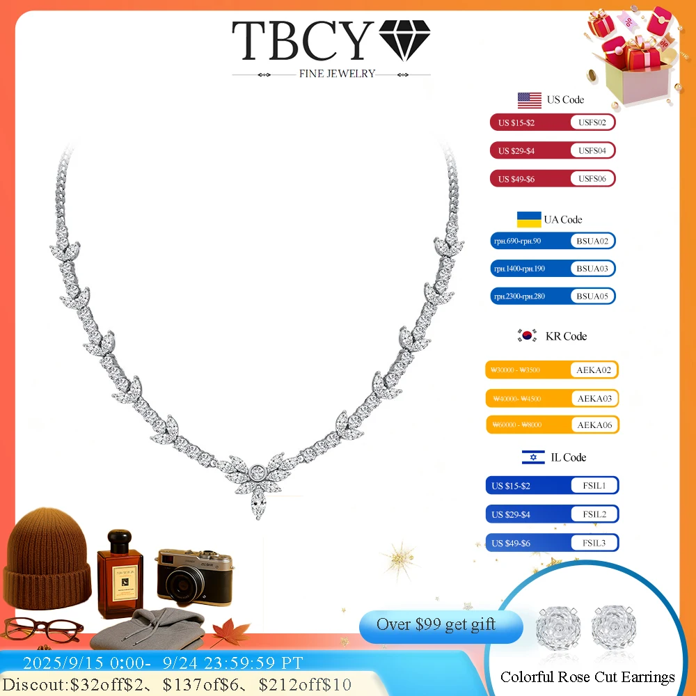 

TBCYD Luxury Real 925 Sterling Silver 0.5CT Marquise-Cut High Carbon Diamond Necklace Chain for Woman Wedding Party Fine Jewelry
