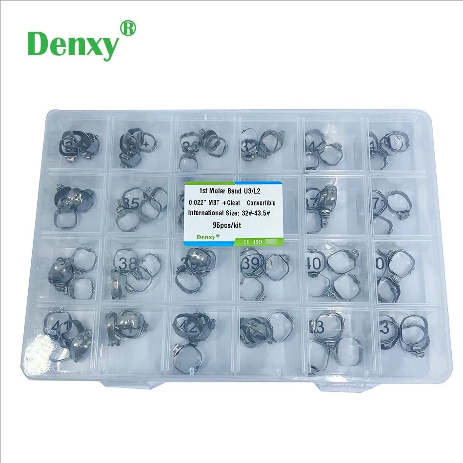 Denxy Dental Kieferorthopädisches Band-Set mit umwandelbarem Bukkalrohr, 1. Molaren-Bänder mit Klemmen, U3L2 Molaren-Band für die kieferorthopädische Behandlung – Detail 1