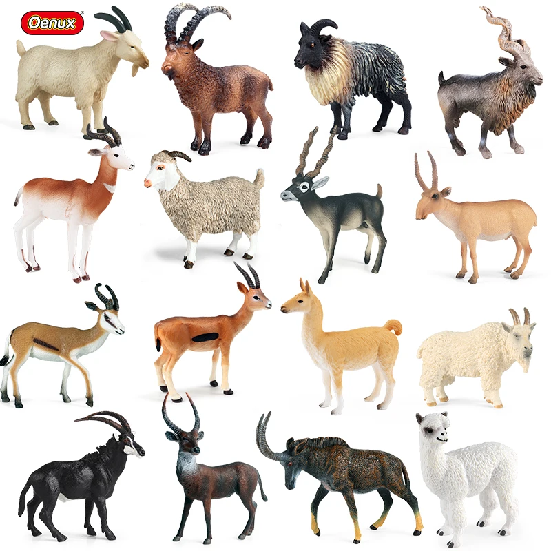 Oenux Wild Animals Antelope Alpaca Lamb Sheep Goat Model Action Figure Farm Figurines Collection Educational Cute Kid Toy Gift