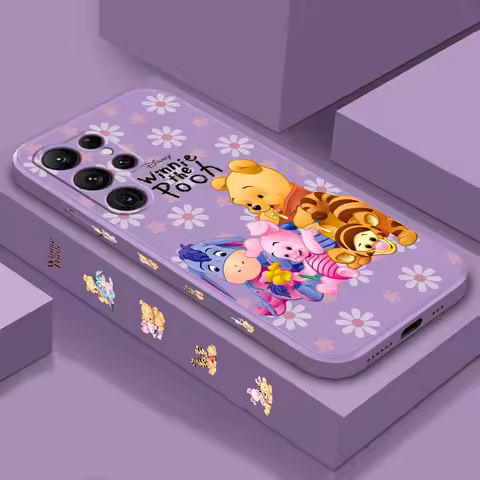 Disney Winnie the Poodle Phone Case For Samsung Galaxy S25 S24 S23 S22 S21 S20 Ultra Plus FE 5G Liquid Left Rope Cover