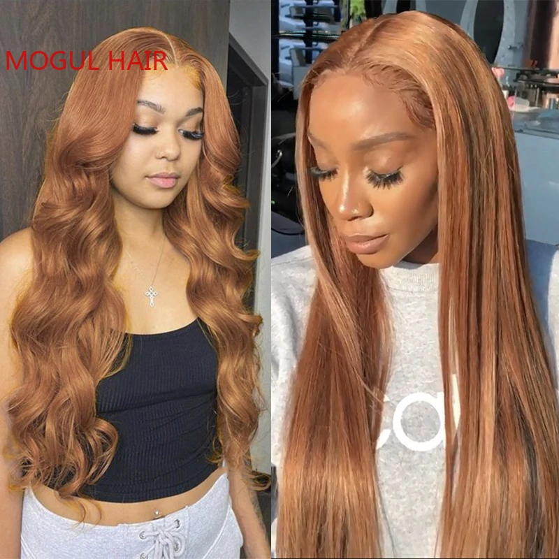 Gengibre marrom onda do corpo perucas dianteiras do laço cabelo humano 4x4 peruca de fechamento de renda transparente para as mulheres qualidade remy cabelo ruivo mogul cabelo