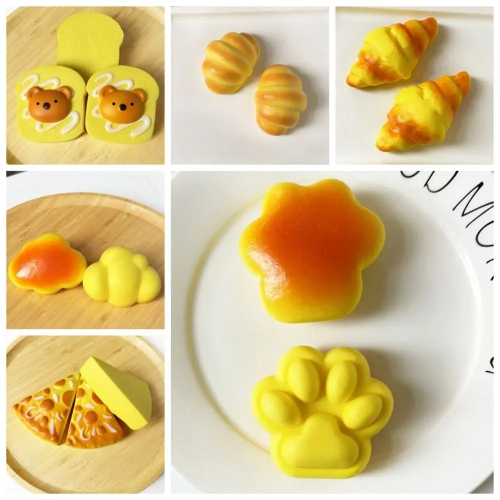 Cat Paw Mini Cat Paw Squeeze Toy Little Bear Toast Croissant Bread Slow Rebound Toy TPR Sensory Toy Squeeze Dessert Toy