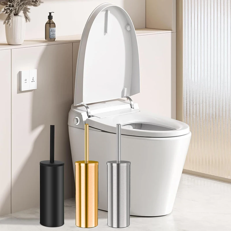 

Stainless Steel Toilet Brush and Holder Set Matt Black Heavy Duty Toilet Bowl Brush with Long Handle Cleaning Tools for Bathroom