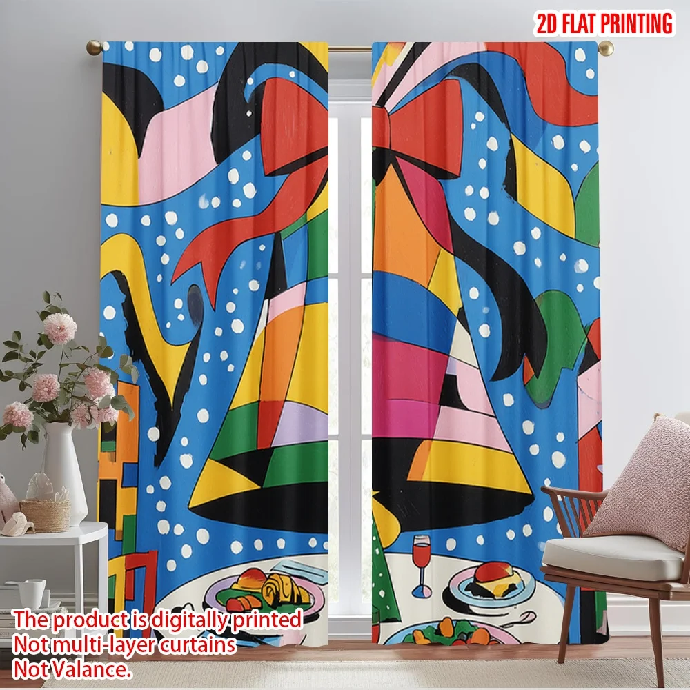 

2pcs 2D flat printing Curtain Colorful Christmas Bell Dinner Fabric Without Electricity Party Decorations Use for Outdoor