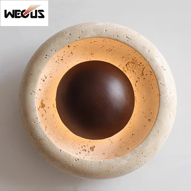 새로운 WabiSabi 벽 램프 크리 에이 티브 디자이너 노란색 Travertine 침실 머리맡 복도 입구 빈티지 거실 장식 조명