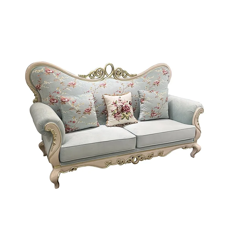 

French living room luxury sofa European high-quality villa fabric sofa solid wood carving