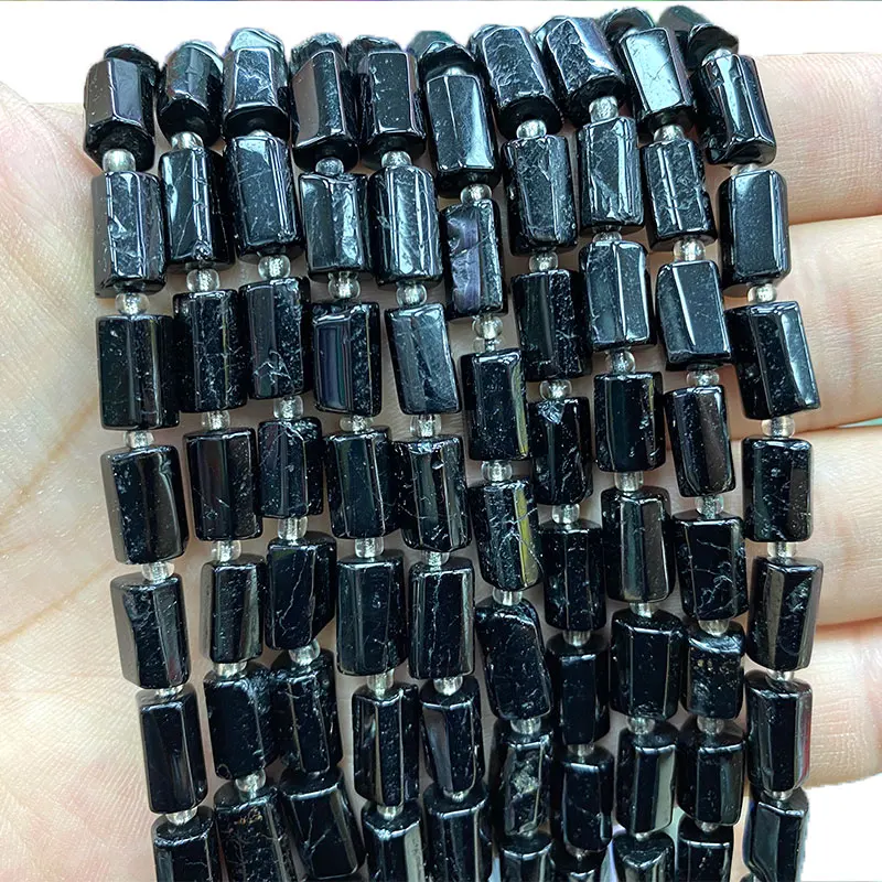 Wholesale 100% Natural Stone Black Tourmaline Faceted Cylinder Spacer Beads For Jewelry Making DIY Bracelet Necklace Charms 15\'\'