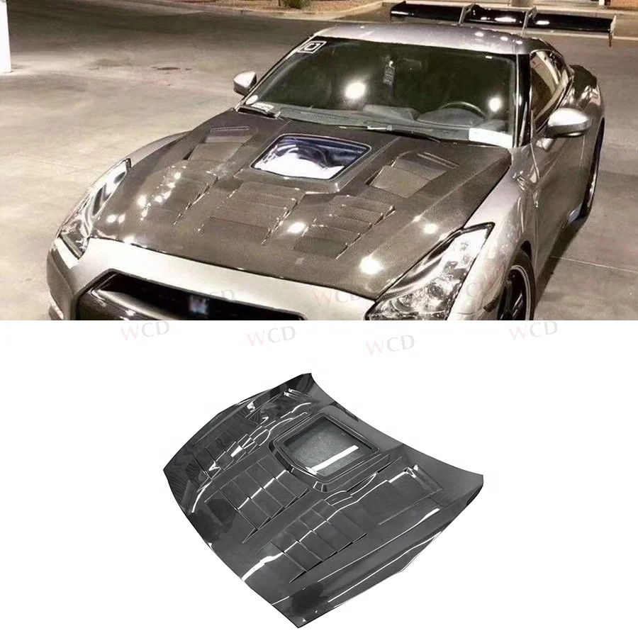 

High Quality R35 Dry Carbon Fiber Transparent Glass Engine Hood for Nissan GTR35 R35 Front Bumper Hood Bonnet Cover 2017+