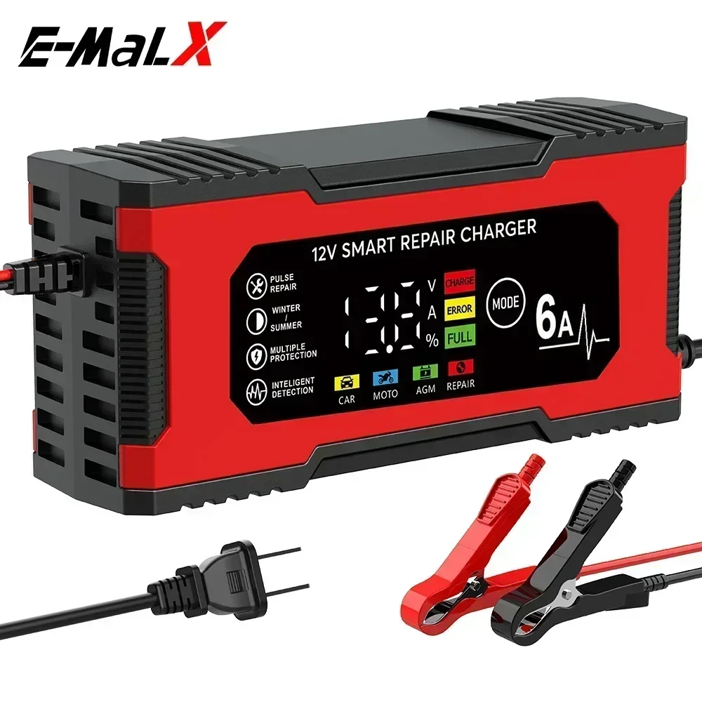 

6A 12V Intelligent Car Battery Charger Car and Motorcycle Lead Acid Battery Charger and Smart Pulse Repair Maintainer