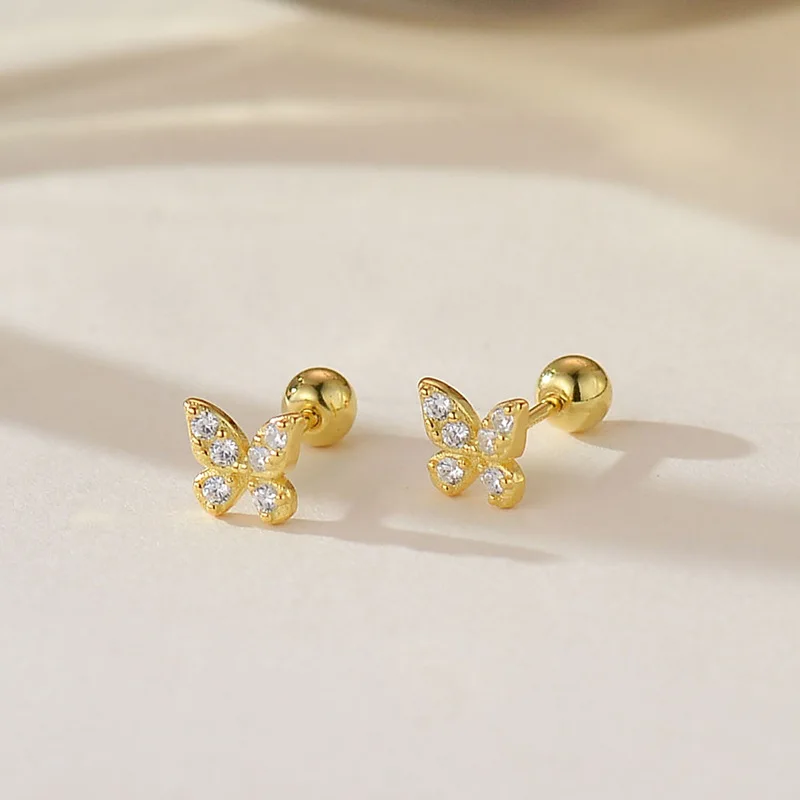 926 Sterling Silver Pavé Zircon Butterfly Mini Stud Earrings for Women Exquisite Simple Jewelry Accessories