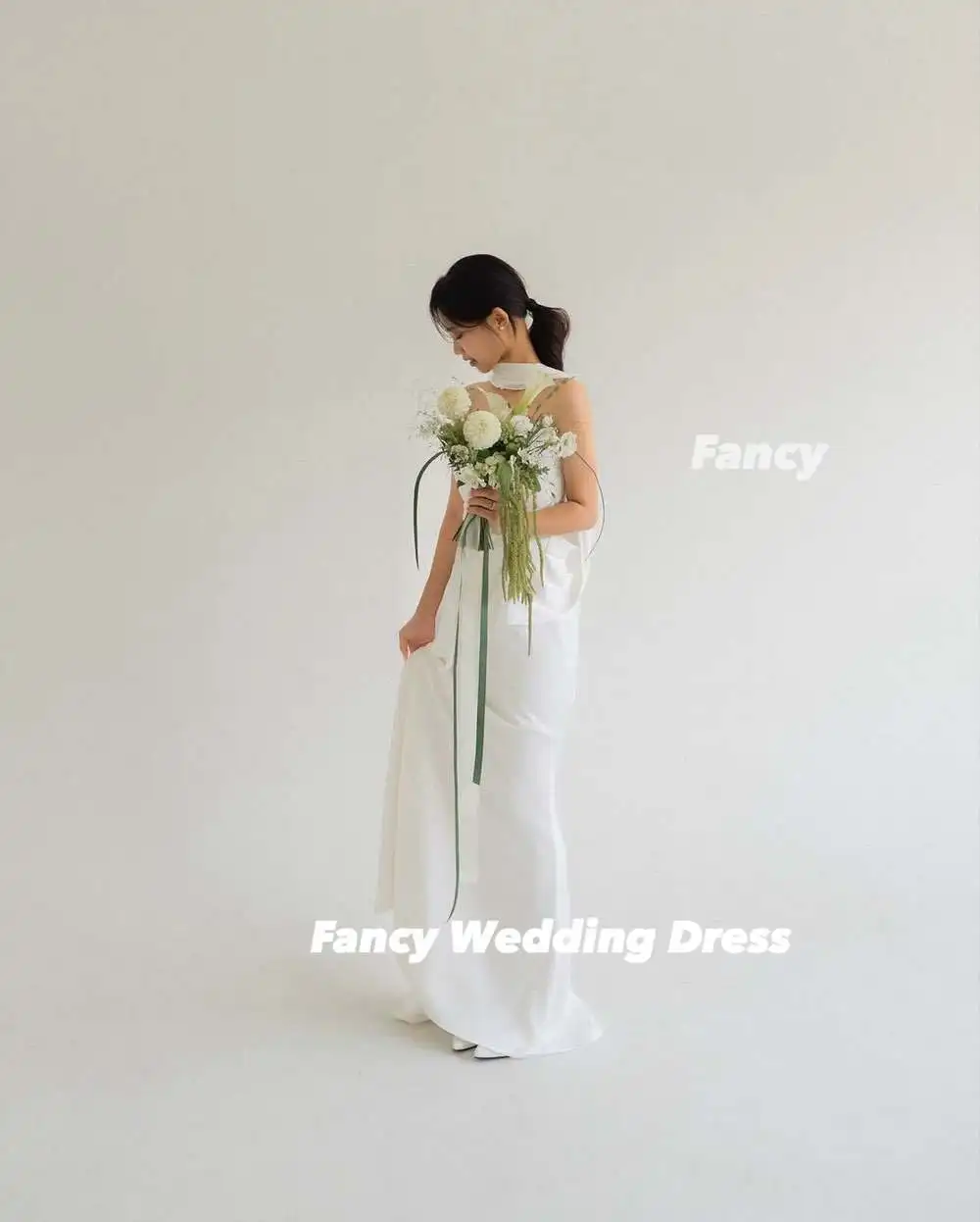 Fancy Simple Korea Strapless Wedding Party Engagement Dresses Photo Shoot Soft Satin Evening Dress Back Corset Customized