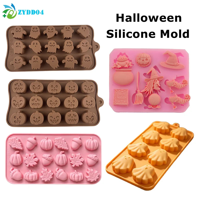 ●Halloween Horror Pumpkin Bat Silicone Mold Ghost Hat Skeleton Chocolate Food Baking Tray Mold Biscuit Cake Baking Mold
