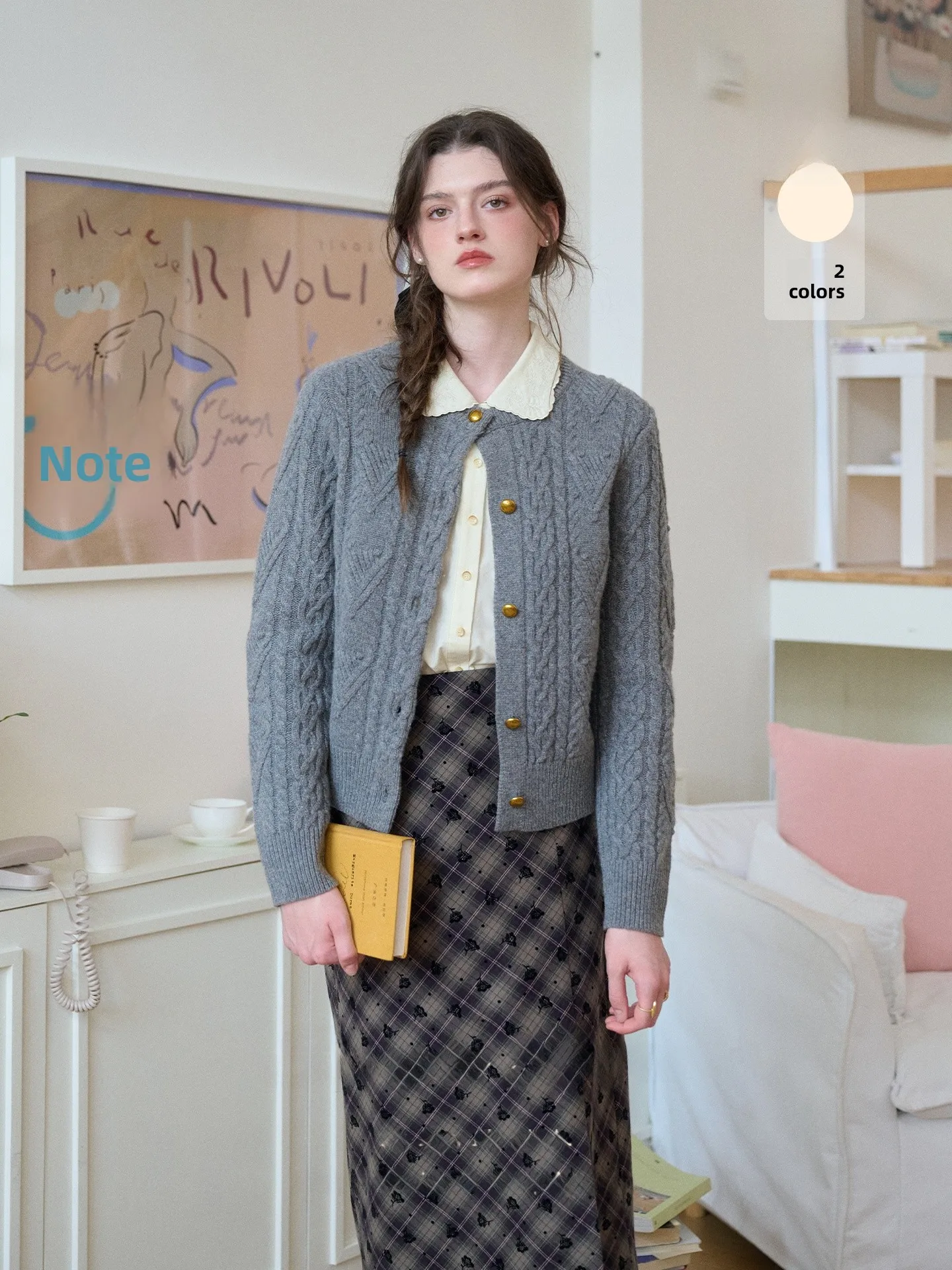 

SimpleRetro Lazy ternoon Women's Knitted Woolen Cardigan round Ne Twist Flower Patterned Open Front Warm Thiened Long S...