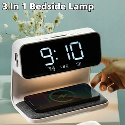 Creative 3 In 1 Bedside Lamp Digital LCD Screen Alarm Clock Display Bedroom Night light Wireless Phone Charger Charging Station