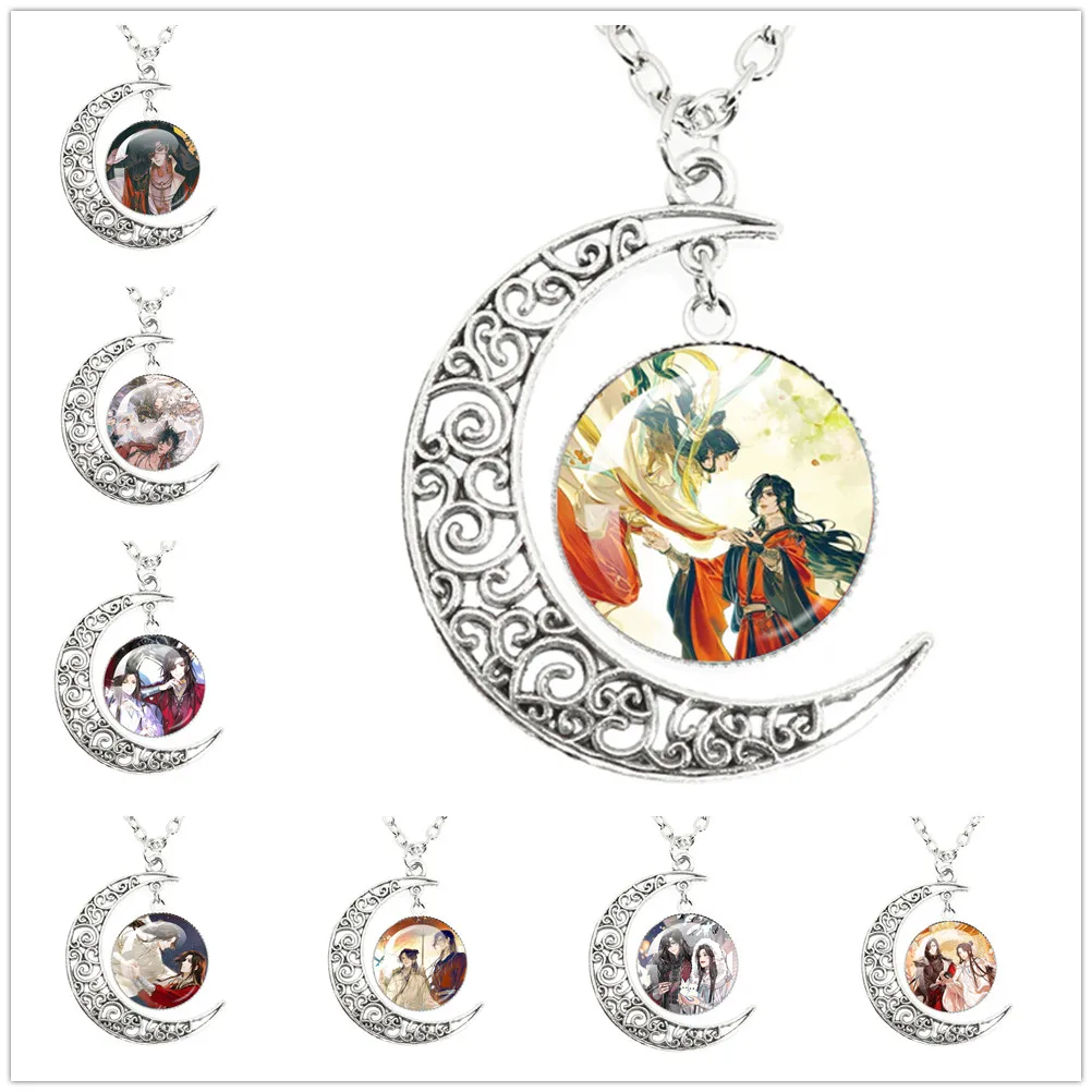 Heaven Official’s Blessing Anime Hua Cheng Xie Lian Fashion Charms The Moon Necklace Handmade Glass Dome Pendant Jewelry Gift