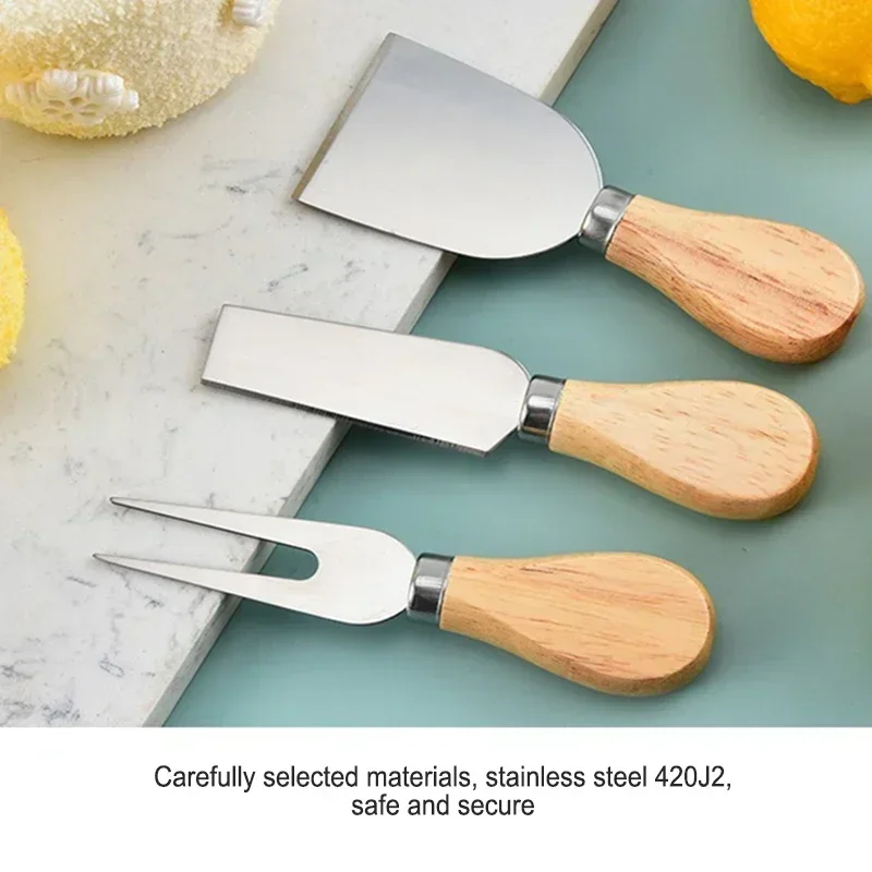 4Pcs Stainless Steel Cheese Knives Set Cheese Cutlery Butter Slicer Cutter Wood Handle Cream Bread Splitter Butter Knife Spatula