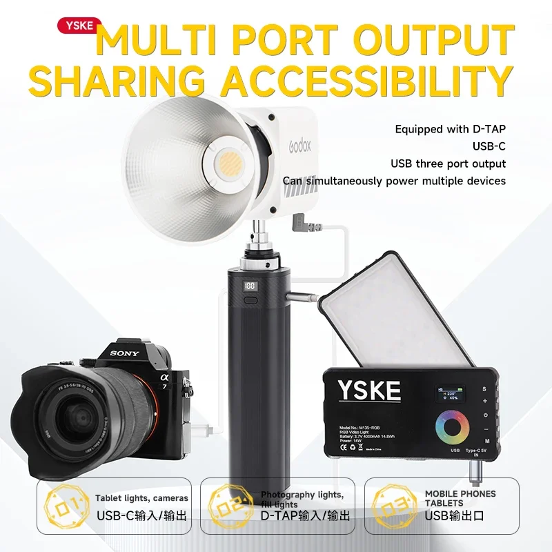 KAZHI 18650 리튬 배터리 그립 40000mAh 올인원 야외용 그립 배터리 카메라 사진 조명 휴대폰 보조 배터리