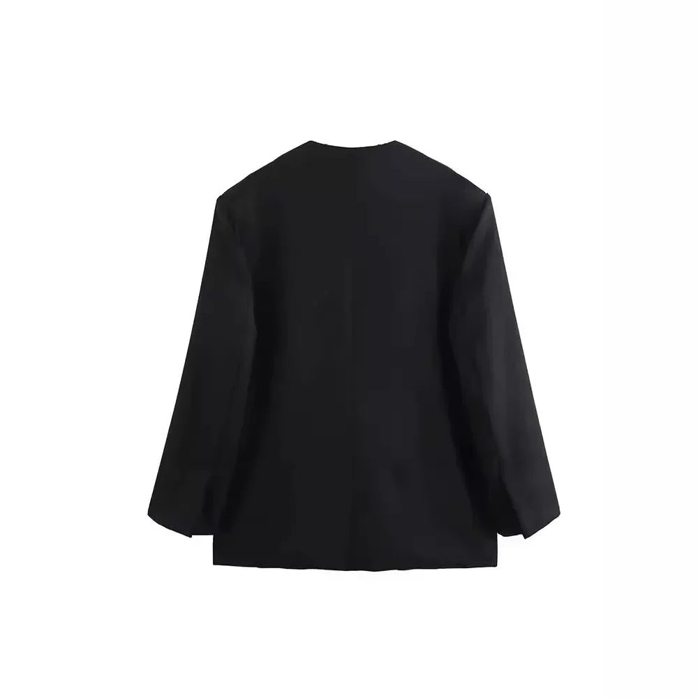 2024 streetwear feminino outwears casual oversized preto blazer feminino com decote em v laço bolsos jaquetas soltas moda