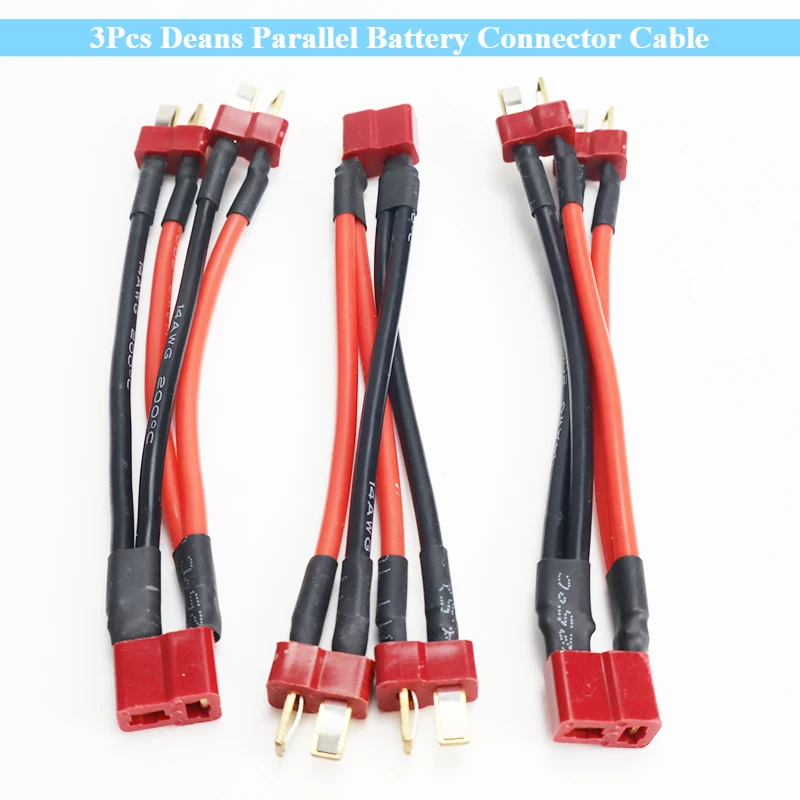 Y Splitter 3Pcs Deans Parallel Battery Connector Cable Dual Extension 14Awg 10cm Silicone Wire T Plug Harness for RC Motor Expan