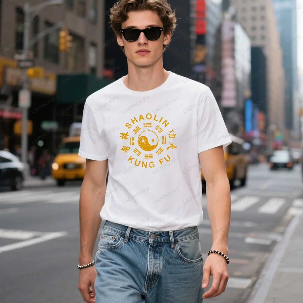 Shaolin KUNG FU Chinese Characters Yin Yang Racerback Graphic T Shirts Woman Man Summer High Quality Cotton T-shirt Camisetas
