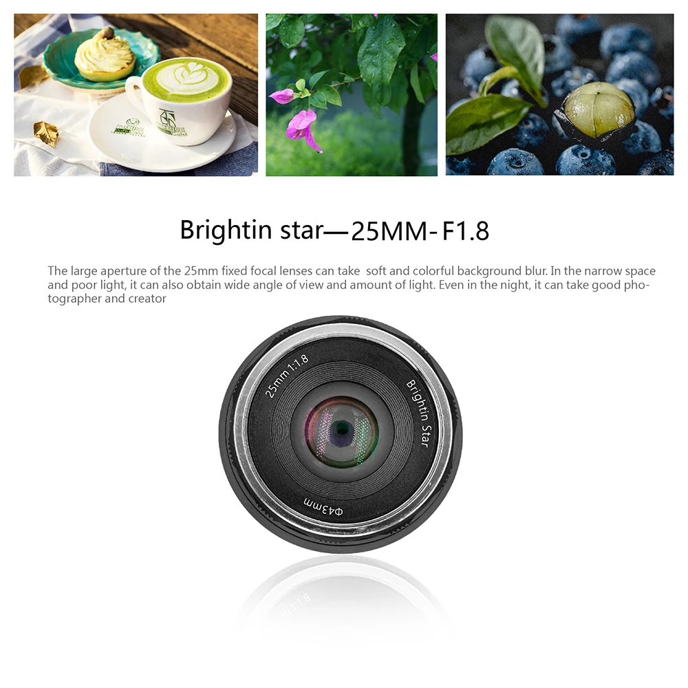 Brightin Star 수동 초점 프라임 미러리스 카메라 렌즈, 소니 E, 캐논 EF-M, 니콘 Z 후지필름 M43, 25mm F1.8 광각 APS-C