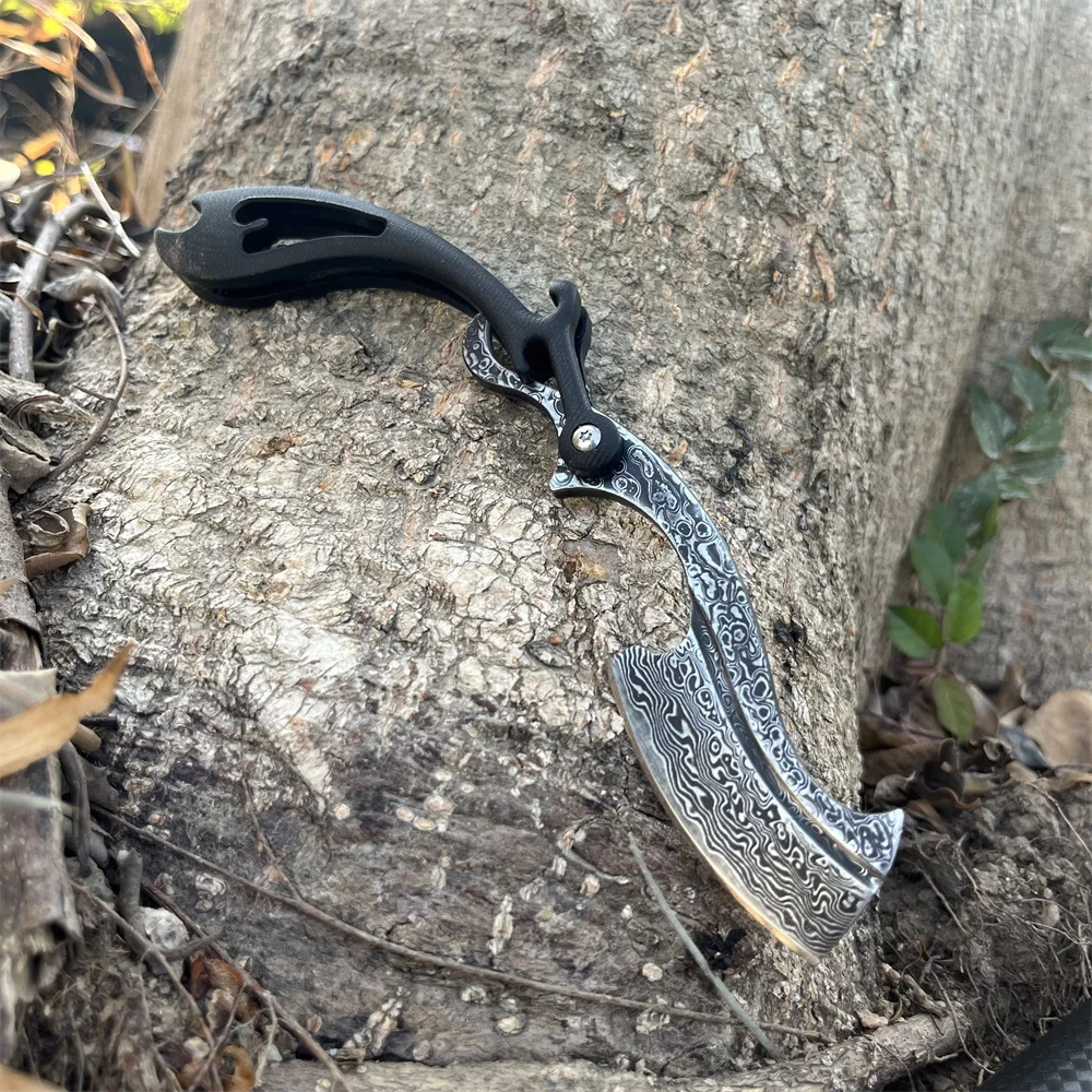 Damascus Steel Folding Knife Black G10 Handle Lightweight Portable Pocket Knife EDC Camping Hiking Daily Unpacking Multi Tool