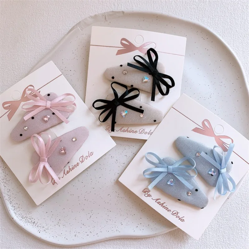 Cute Toddler Girl Hair Barrettes Set Teardrop Shape Crystal Rhinestone Bow Clips for Fine Hair Side Flyaway Holders Gentle Hold