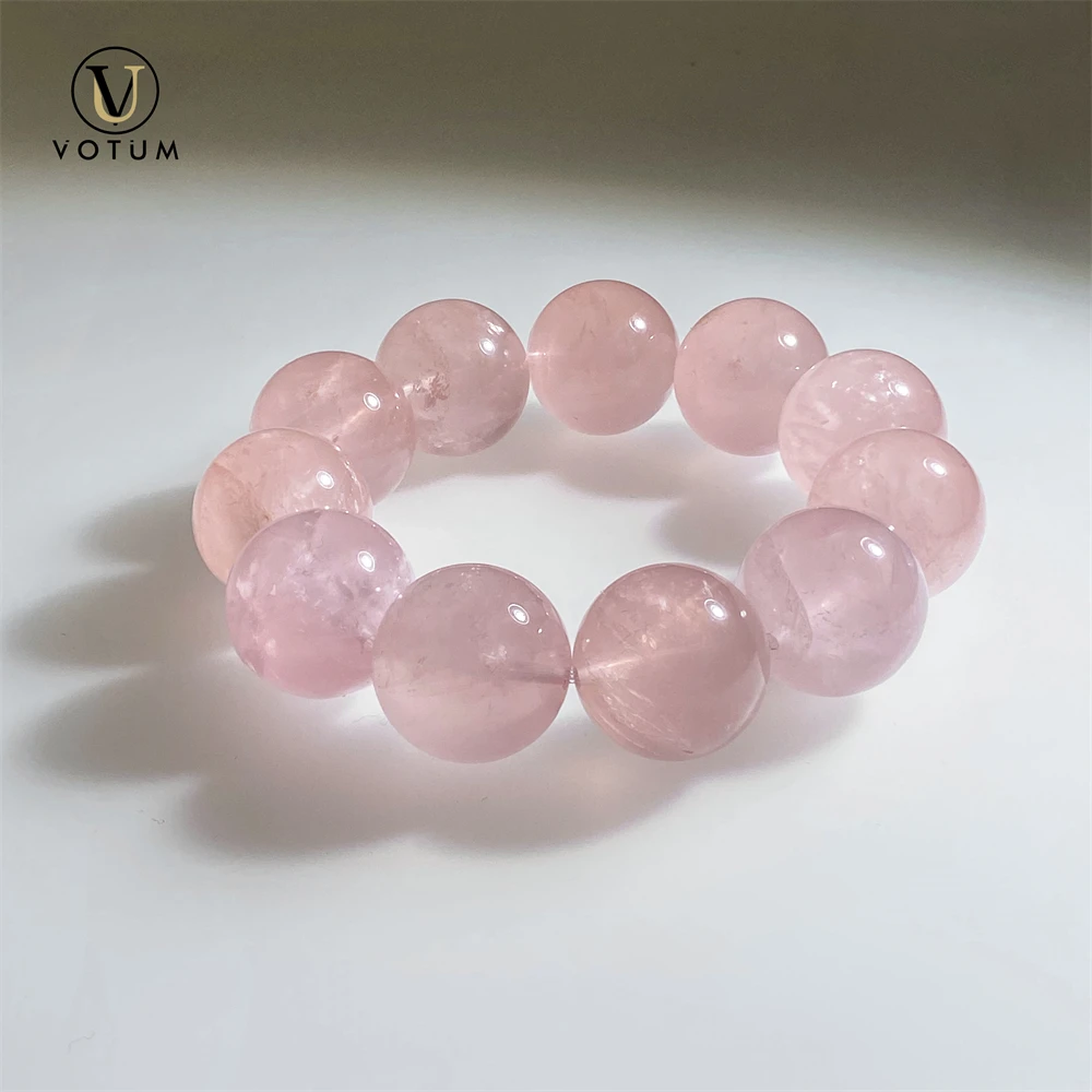 Votum Natural Large Size 17m Madagascan Rose Quartz Bracelet for Unisex Love Attract Pink Crystal Healing Energy Stone Bracelets