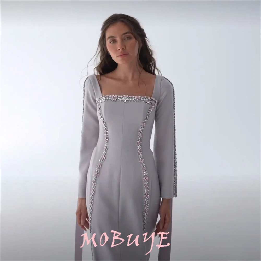 MOBUYE-Robe de Rhà col carré pour femme, longueur au sol, manches longues, robe de soirée élégante, mode populaire, 2024