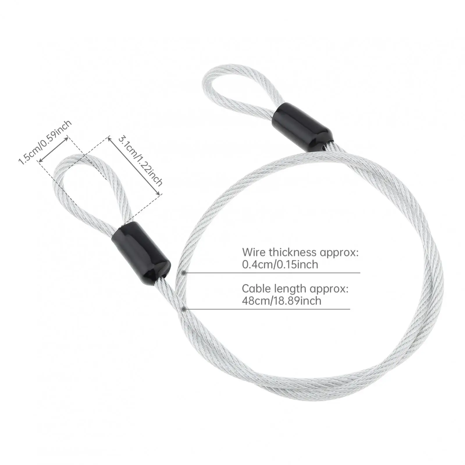 4 mm 60 cm PVC Shell Galvanized Bike Lock Cable for Bicycles / Luggage / Bag with Double Loops, Portable Cable Lock