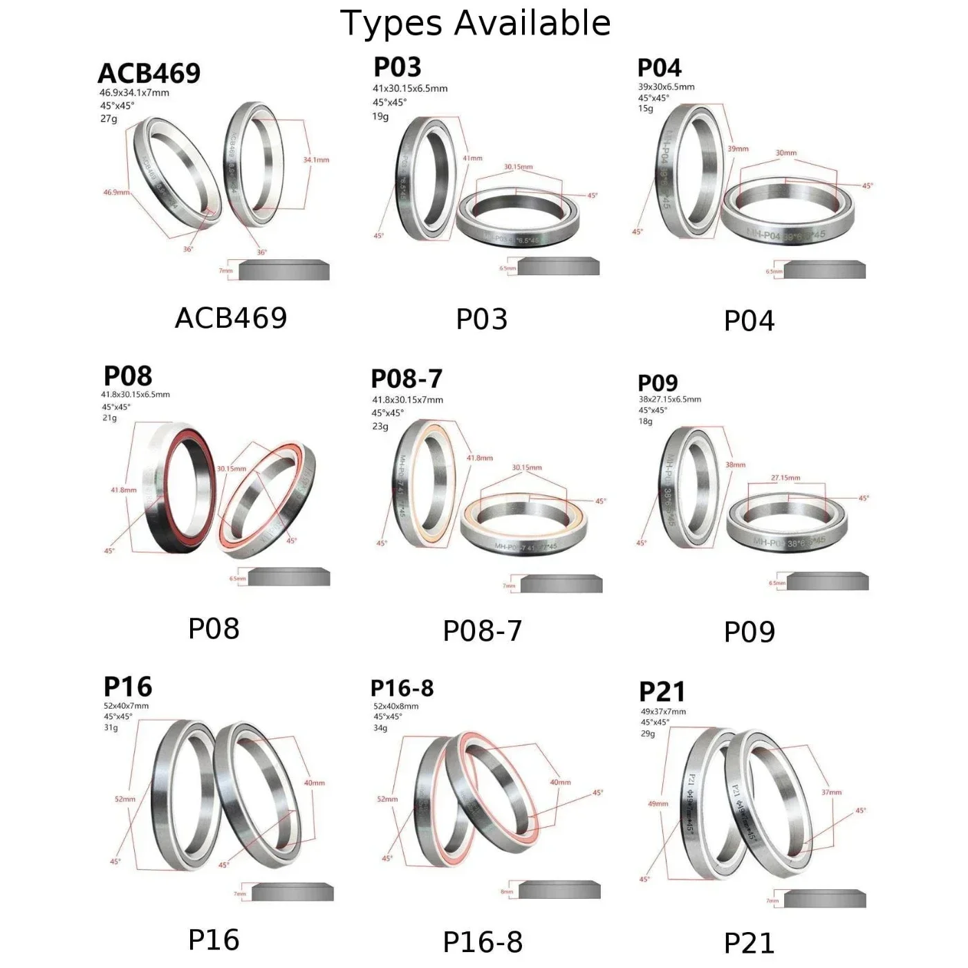 Bike Headset Bearings 1.5 1 1/8inch 45/36 Angle Bicycle Part 38/39/41/44/49/52mm Headset Repair MTB Road Bicycle Parts