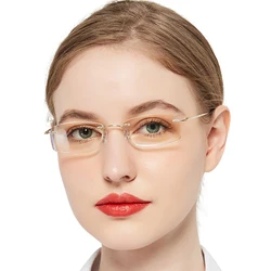 Frameless Reading Glasses for Women Men Titanium Anti Blue Light Presbyopia Optical Glasses Prescription Eyeglasses Reader +1.0