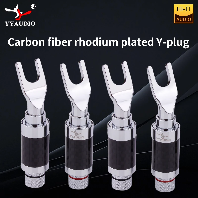 4pcs U/Y Type Carbon Fiber Banana Plug Connenctor Rhodium Plated Spade Speaker Banana Plugs For Acoustics Jack Audio Adapter