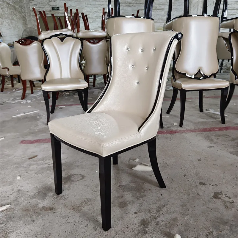 Champagne dining chair, restaurant fashion soft bag hotel, leather casual solid wood chair