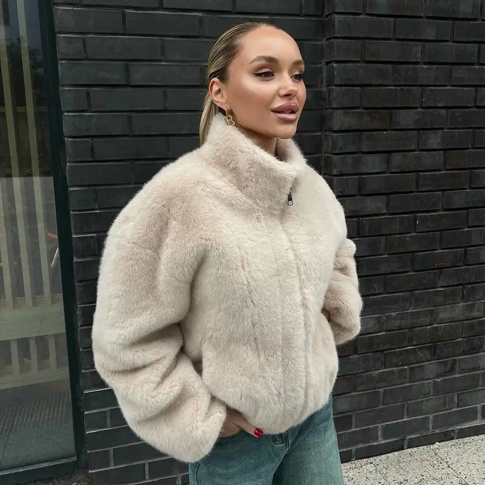 

Осень-зима 2024, новая плюшевая куртка с воротником-стойкой, плюшевая куртка на молнии, теплая плюшевая куртка для женщин