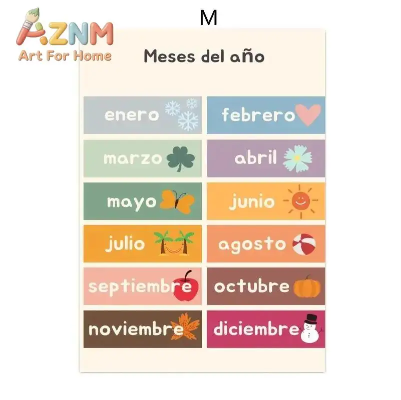 Boho Wall Art Number Alphabet Learning Poster Spanish Educational Posters And Prints Kids Toddler Playroom Decor Canvas Painting
