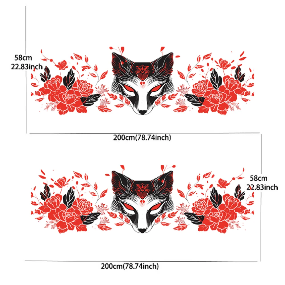 Red and Black Line Fox Mask Car Vinyl Wraps Decal Self-adhesive PVC Sticker Suitable for Trucks SUV Decoration Auto Accessories