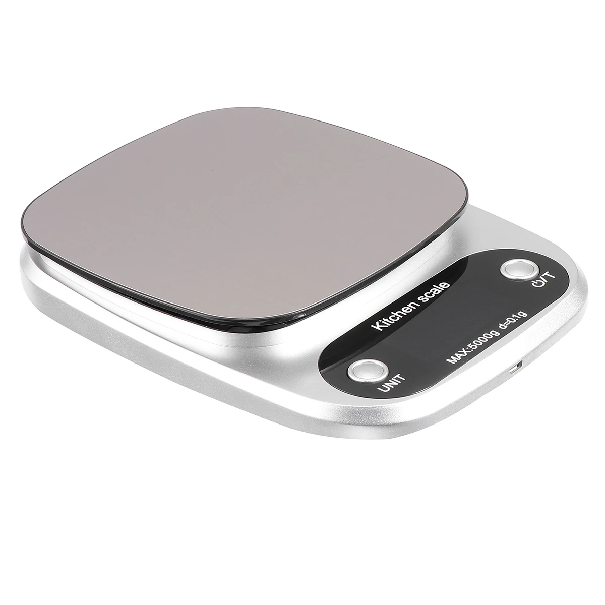 

1PC 5kg/0.1g Rechargeable Kitchen Scale Stainless Steel Accuracy LCD Display Digital Scale Measurement Tool (Silver)