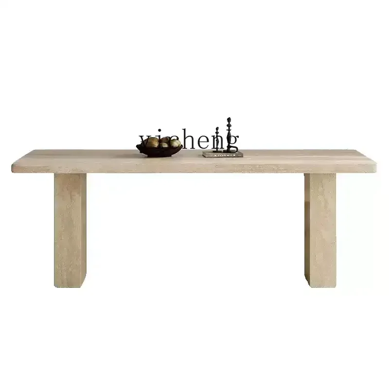 

TQH French retro travertine rock slab dining table and chair combination modern home designer model room medieval dining table