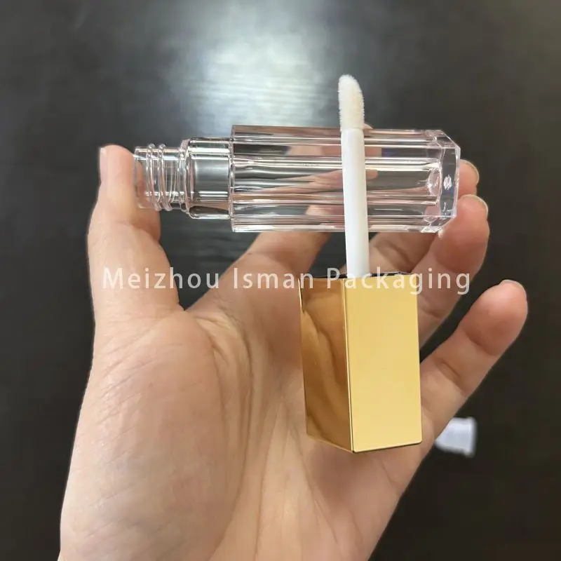 50 Uds. Tubo cosmético de embalaje esmaltado de labios transparente de oro rosa único botella contenedor de brillo de labios vacío con cepillo 5ml