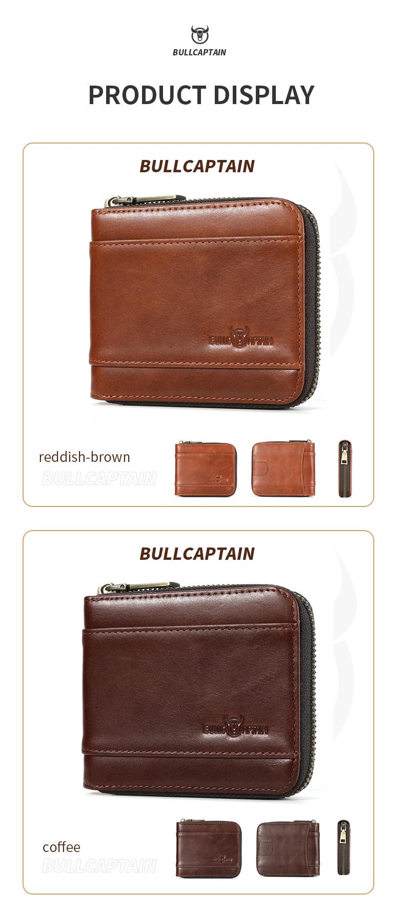 BULLCAPTAIN Geldbörse Retro Vintage Geldbörse Europäischer und Amerikanischer Horizontaler Stil Echtes Leder RFID Münz- und Kartenhalter Geldbörsen – Detail 16