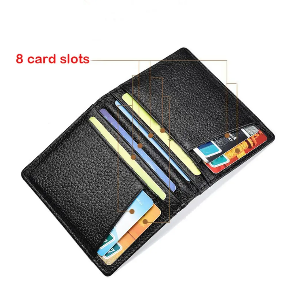 Dompet pria kulit asli, kualitas tinggi lembut kulit asli hitam Mini pemegang kartu kredit dompet tipis tahan lama Super ramping