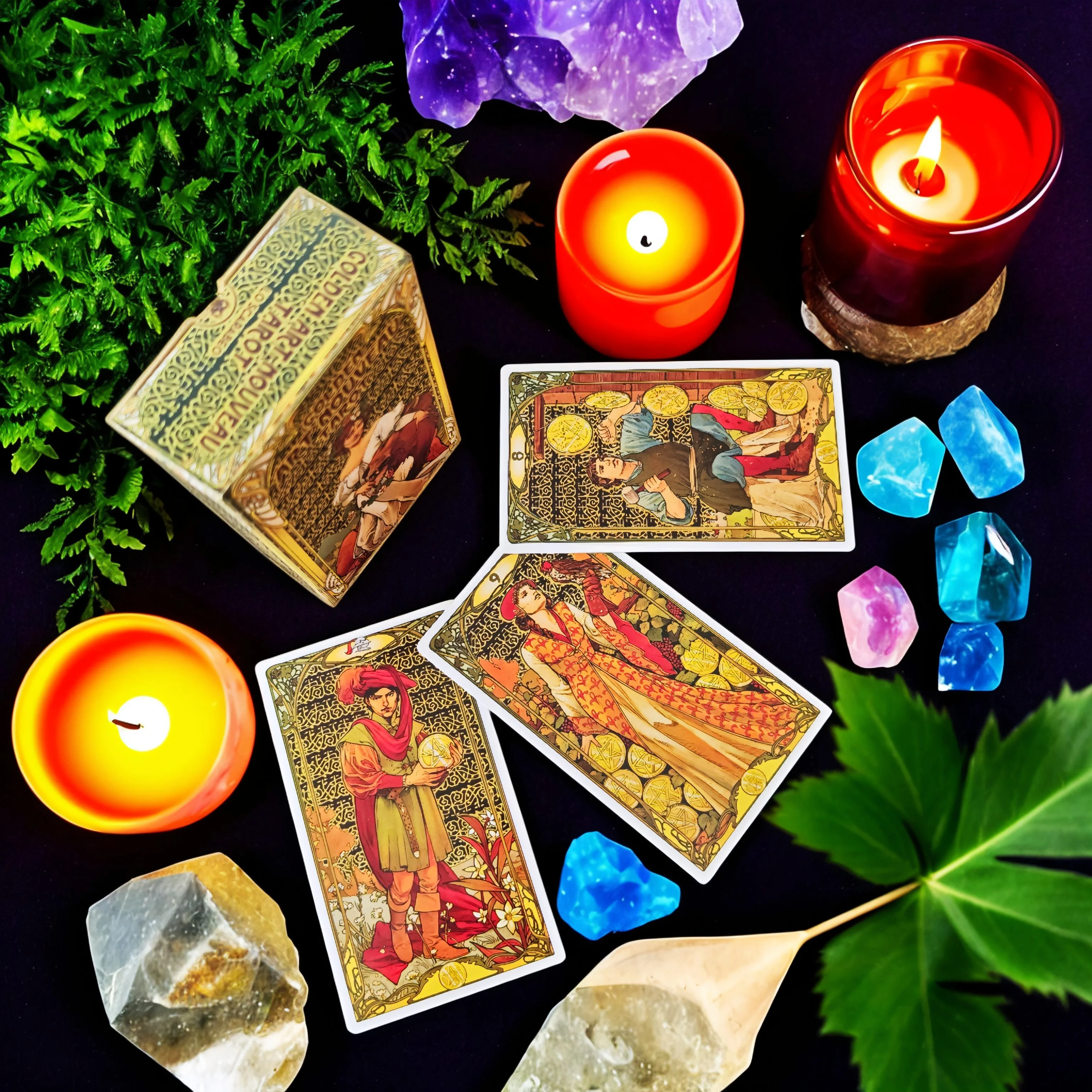 

12x7cm Golden Art Nouveau Tarot Deck 78 Cards Classic Occult Divination Tarot Cards For Beginners,Party Play Games For Family