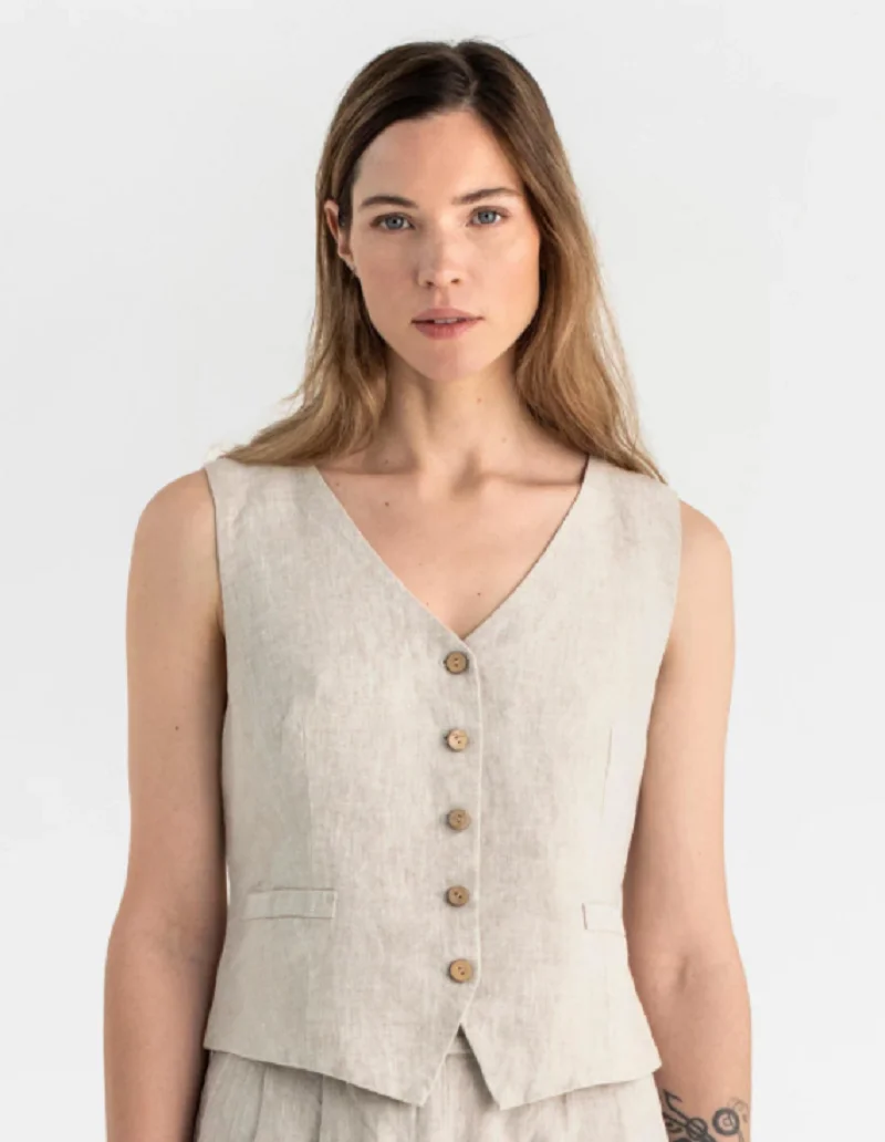 Women's Set Linen Sleeveless Single breasted Vneck Tank Top Women's Fashion Tank Top 2024 Spring/Summer Workplace Commuter Style