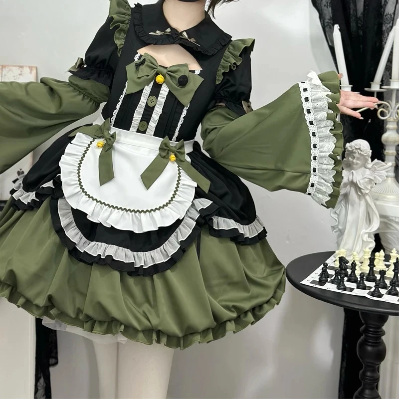 

Harajuku Y2k Dress Japanese Gothic Lolita Op Dress Women Victorian Bow Little Bell Oath Maid Apron Princess Party Dresses Girls