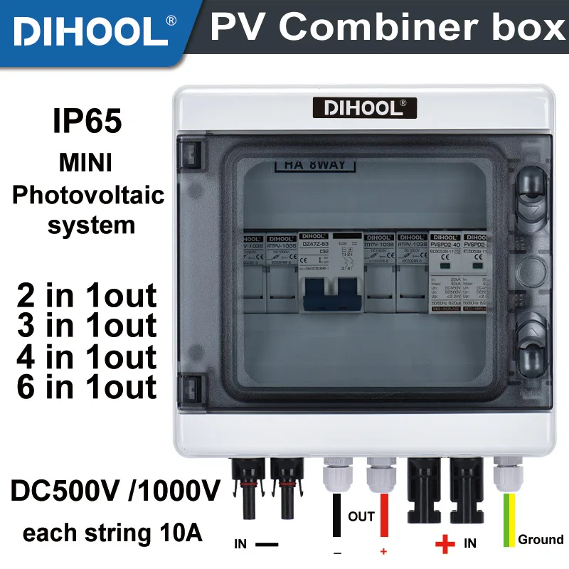 

Solar Photovoltaic PV Combiner Box 2 string 4 string 6 string in 1 Out Waterproof Plastic Distribution Box lightning Protection