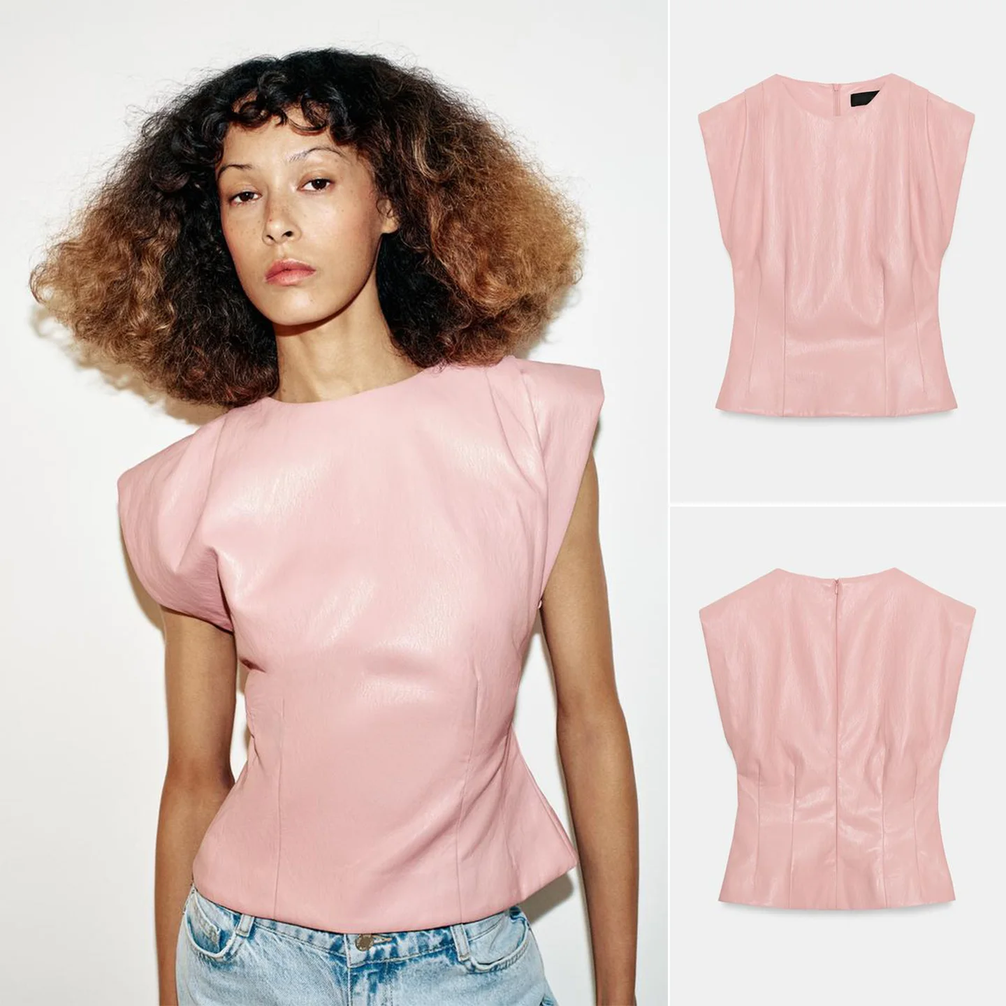 

Весна-Лето 2026: Женская повседневная кожаная блузка с круглым вырезом, без рукавов, с плиссировкой на плечах, модная короткая рубашка из полиэфирного волокна